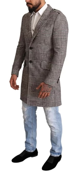 Glen Plaid Wollmantel mit langen Ärmeln - Image 4