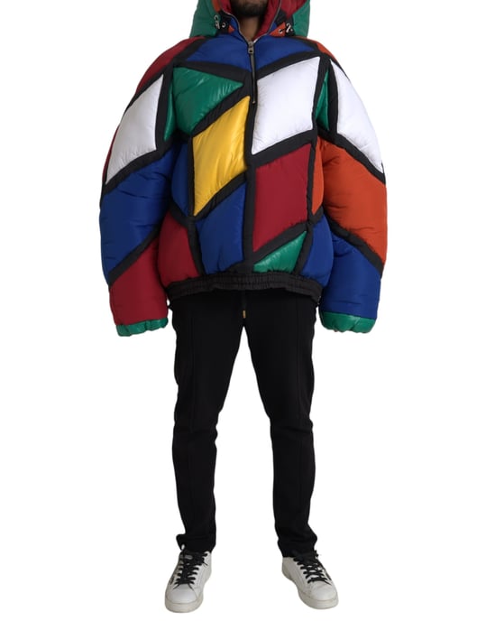 Geometrische Patchwork-Pufferjacke - Image 1