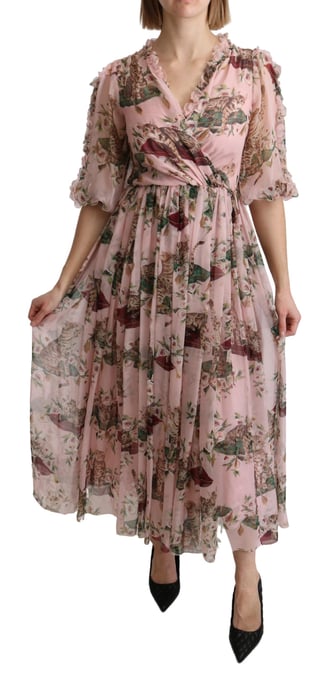 Katze Print Seiden Midi Kleid - Image 1