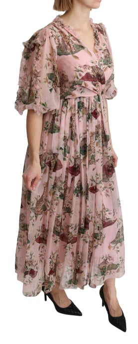 Katze Print Seiden Midi Kleid - Image 2