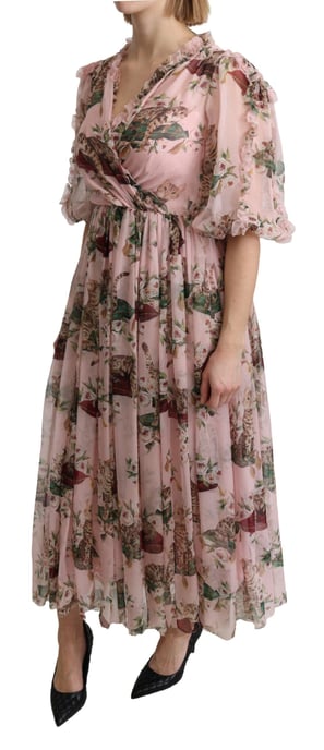 Katze Print Seiden Midi Kleid - Image 3