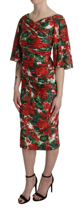 Blumen-Jersey-Kleid Geranien-Druck Midi-Kleid - Image 2