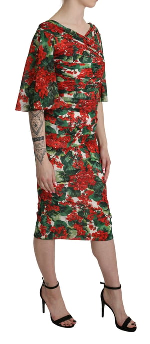 Blumen-Jersey-Kleid Geranien-Druck Midi-Kleid - Image 3