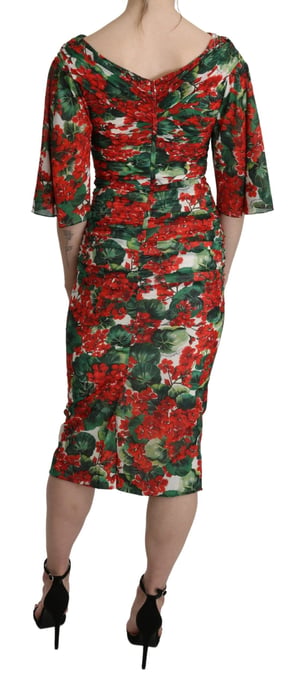 Blumen-Jersey-Kleid Geranien-Druck Midi-Kleid - Image 4