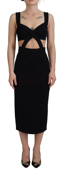 Ausschnitt Midi Kleid Schwarzes Ärmelloses Kleid - Image 1