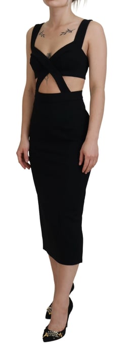 Ausschnitt Midi Kleid Schwarzes Ärmelloses Kleid - Image 2
