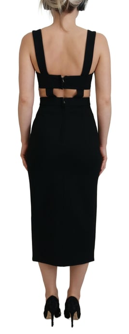 Ausschnitt Midi Kleid Schwarzes Ärmelloses Kleid - Image 3