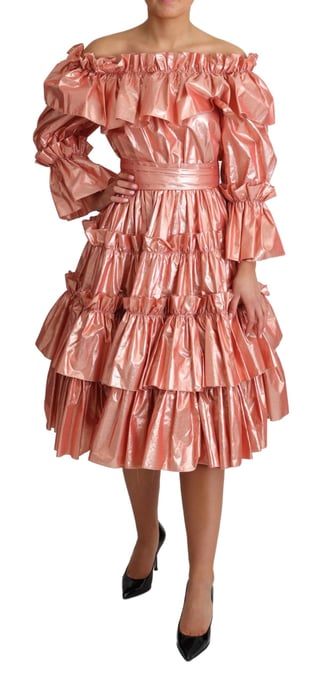 Metallisches Midi-Kleid mit Rüschendesign - Image 2