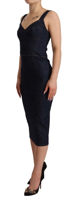 Denim Bleistiftkleid Ärmellos Midi Länge - Image 2