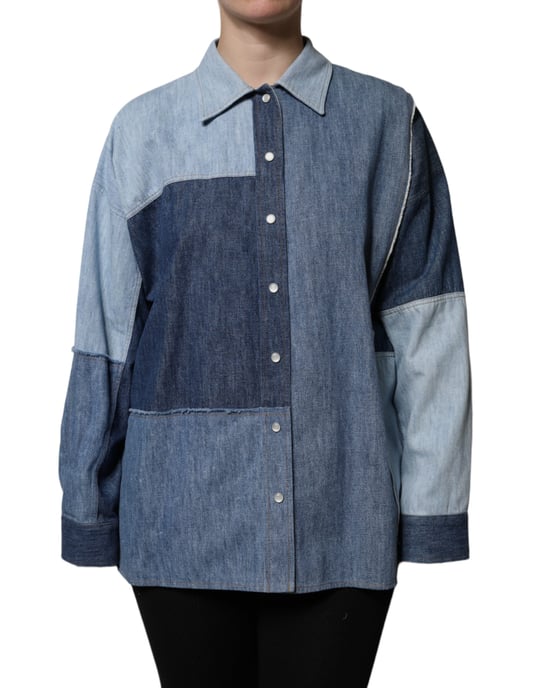 Patchwork-Denim-Hemd mit langen Ärmeln - Image 2