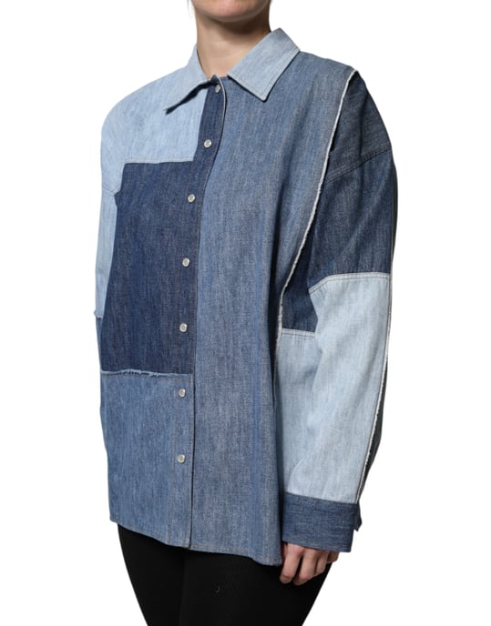 Patchwork-Denim-Hemd mit langen Ärmeln - Image 3