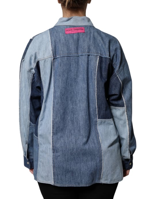 Patchwork-Denim-Hemd mit langen Ärmeln - Image 4