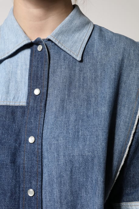 Patchwork-Denim-Hemd mit langen Ärmeln - Image 5
