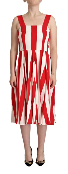 Dolce & Gabbana Red White gestreiftes A-Linien-Kleid - Weiß - Image 1