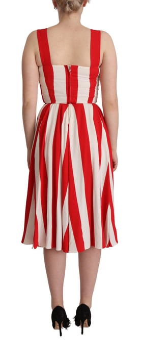 Dolce & Gabbana Red White gestreiftes A-Linien-Kleid - Weiß - Image 3