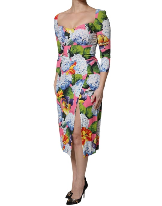 Blumenmuster Midi-Kleid mit Schlitz an der Seite - Image 3
