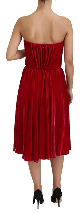 Samt Trägerloses A-Linien Kleid - Image 2