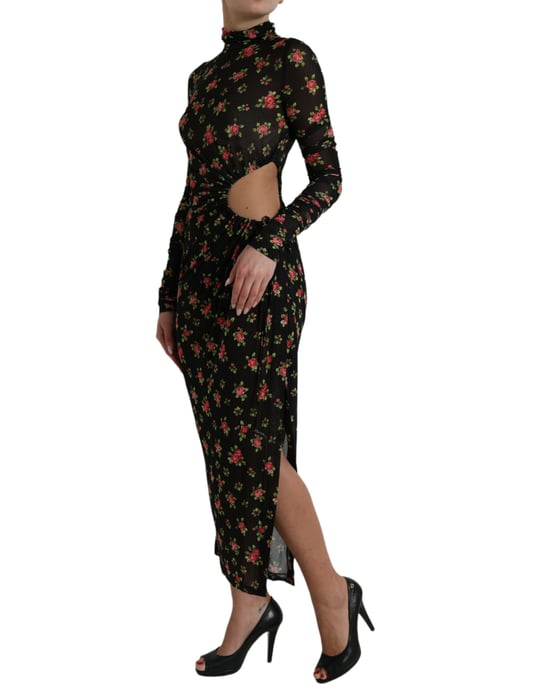 Blumenmuster Mesh Midi Kleid mit Ausschnitt - Image 2