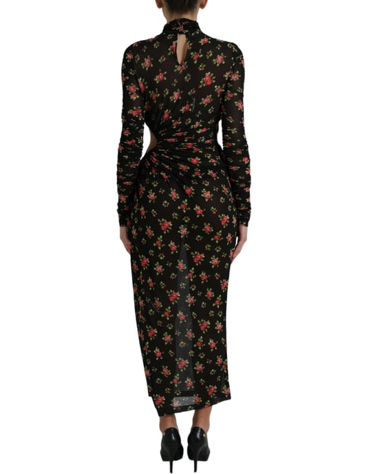 Blumenmuster Mesh Midi Kleid mit Ausschnitt - Image 3
