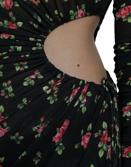 Blumenmuster Mesh Midi Kleid mit Ausschnitt - Image 6