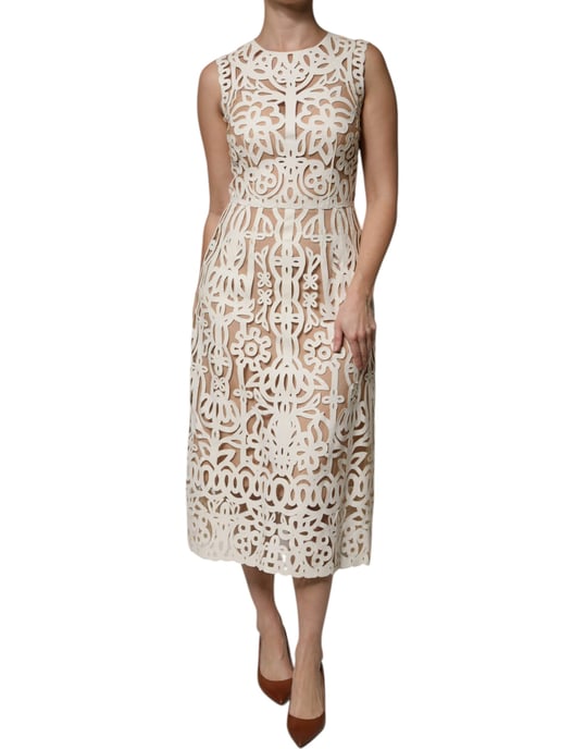 Blumen Spitzen Midi Kleid Laser Cut Stil - Image 1