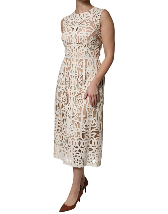 Blumen Spitzen Midi Kleid Laser Cut Stil - Image 3