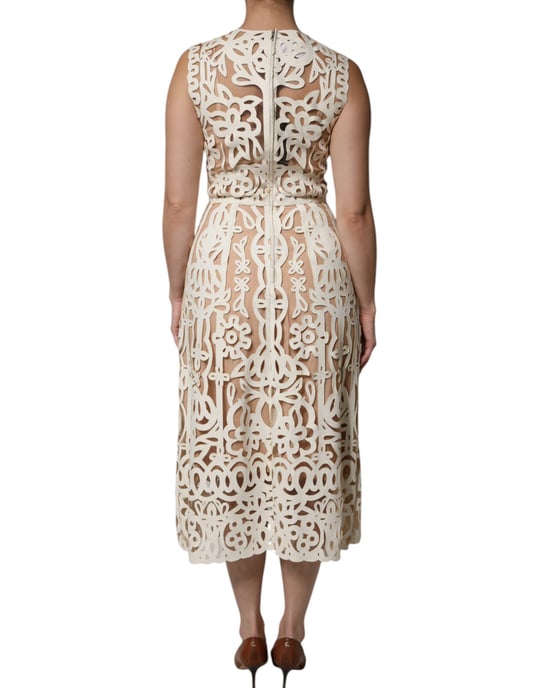 Blumen Spitzen Midi Kleid Laser Cut Stil - Image 4