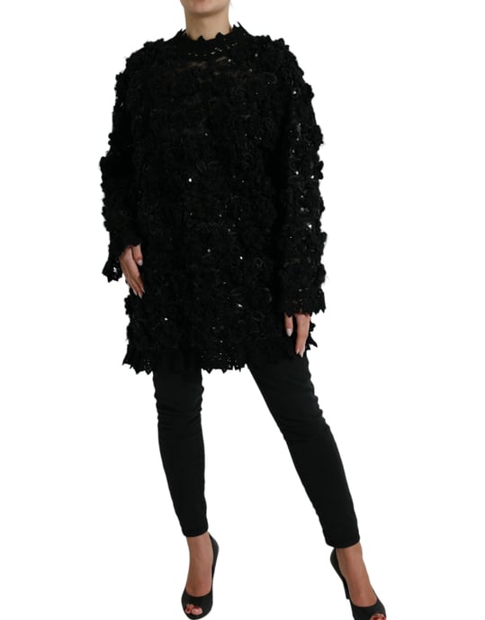 Pailletten Spitzenpullover mit hohem Kragen - Image 2