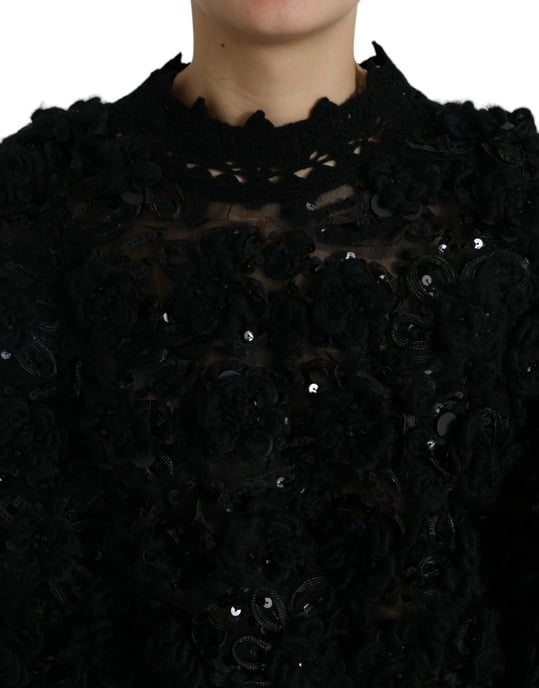 Pailletten Spitzenpullover mit hohem Kragen - Image 4