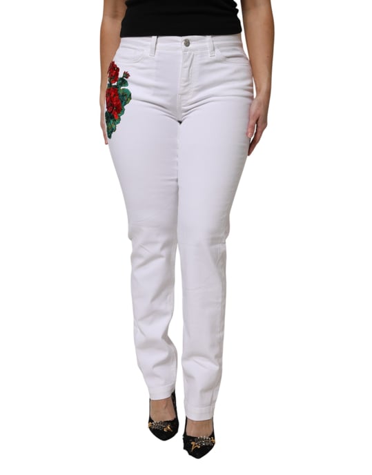 Blumen bestickte gerade Jeans - Image 1