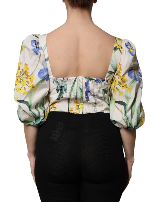 Blumengemusterte Puffärmel-Popelin-Bluse - Image 4