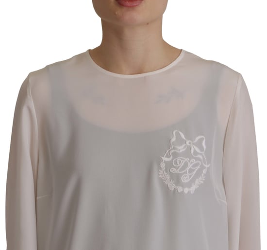 Dolce Gabbana Seidenbluse mit langen Ärmeln und Rundhalsausschnitt - Image 3