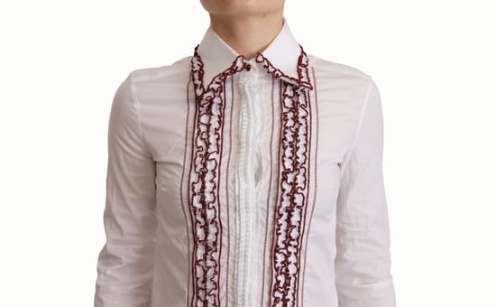 Langärmlige Popelinebluse mit Rüschen und Stickerei - Image 4