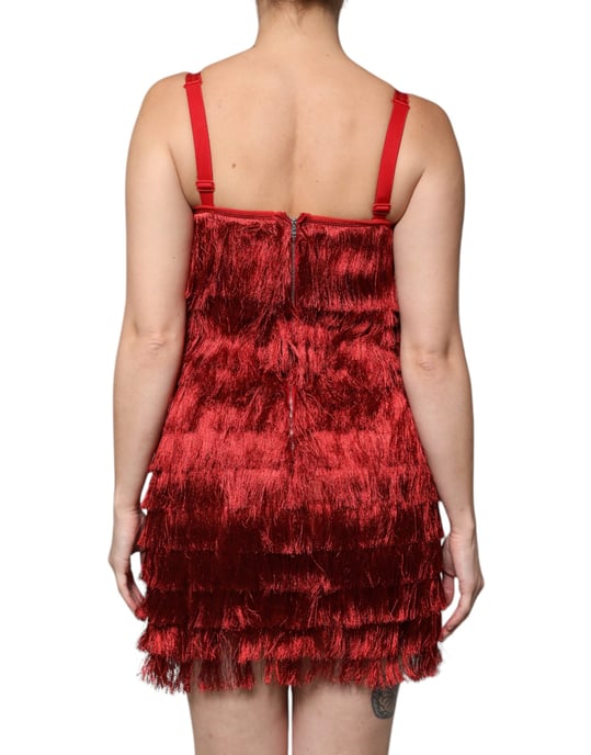 Fransenkleid Mini Rot Schnürung - Image 4