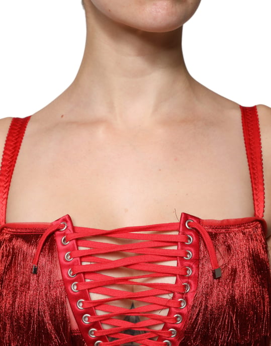 Fransenkleid Mini Rot Schnürung - Image 5