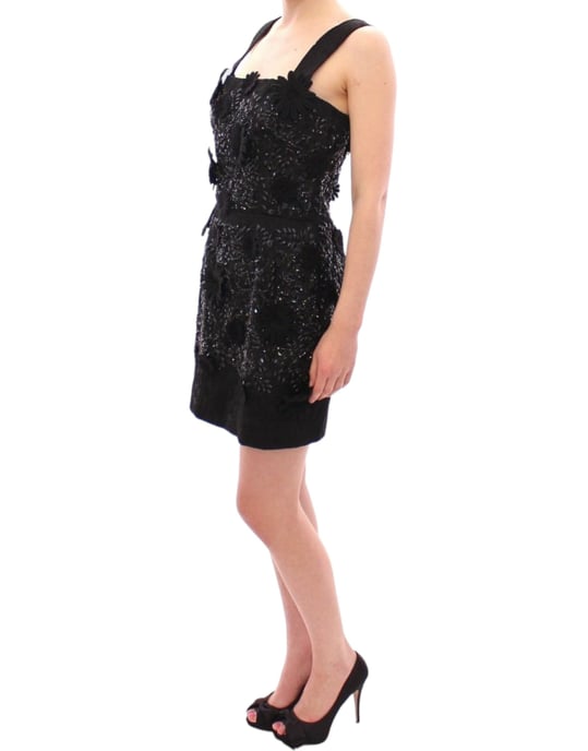Verziertes Mini-Kleid Schwarz Mit Perlen - Image 2