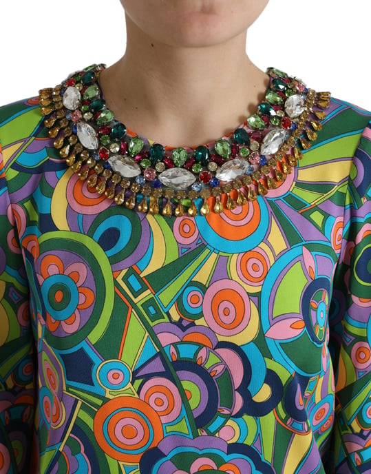 Op Art Mini Kleid mit Juwelenkragen und langen Ärmeln - Image 4