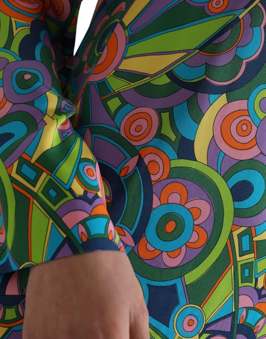 Op Art Mini Kleid mit Juwelenkragen und langen Ärmeln - Image 6