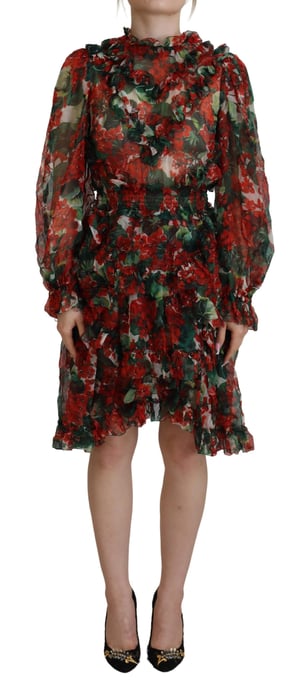 Blumenmuster Minikleid Rot und Grün Geranie - Image 1