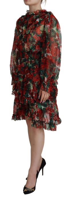 Blumenmuster Minikleid Rot und Grün Geranie - Image 2