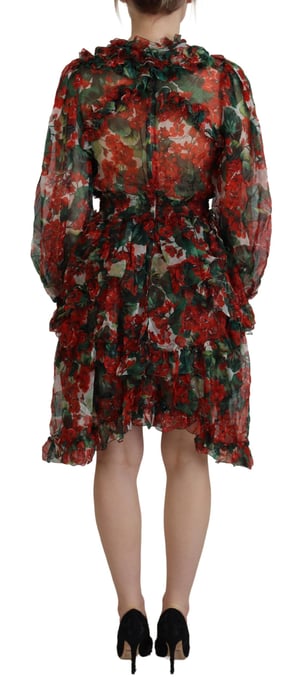 Blumenmuster Minikleid Rot und Grün Geranie - Image 3