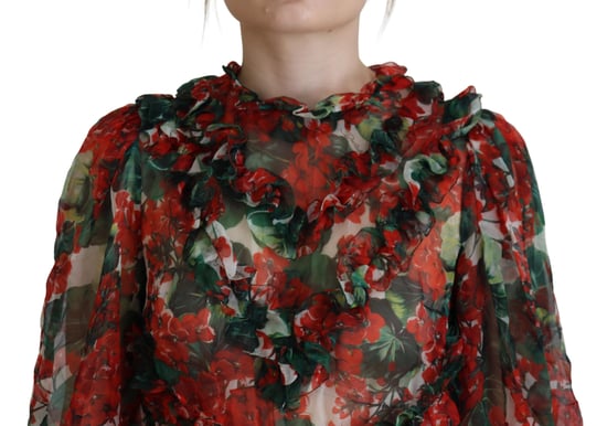 Blumenmuster Minikleid Rot und Grün Geranie - Image 4