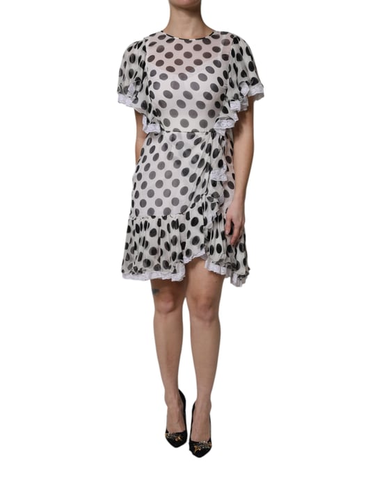 Punkte-Mini-Kleid mit Rüschen und Spitze - Image 2