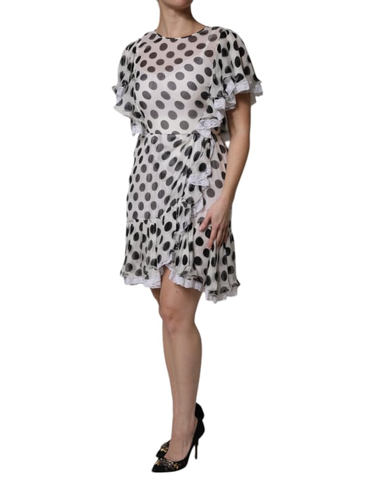 Punkte-Mini-Kleid mit Rüschen und Spitze - Image 3