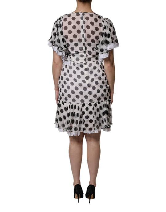 Punkte-Mini-Kleid mit Rüschen und Spitze - Image 4