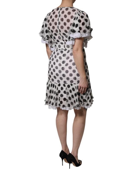 Punkte-Mini-Kleid mit Rüschen und Spitze - Image 5