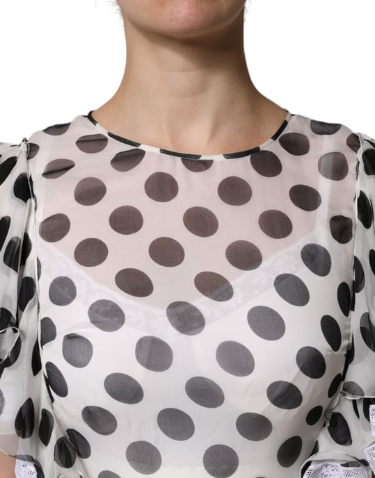 Punkte-Mini-Kleid mit Rüschen und Spitze - Image 6