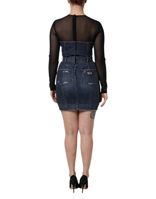 Denim-Mini-Kleid mit Netzüberzug und Used-Look - Image 4