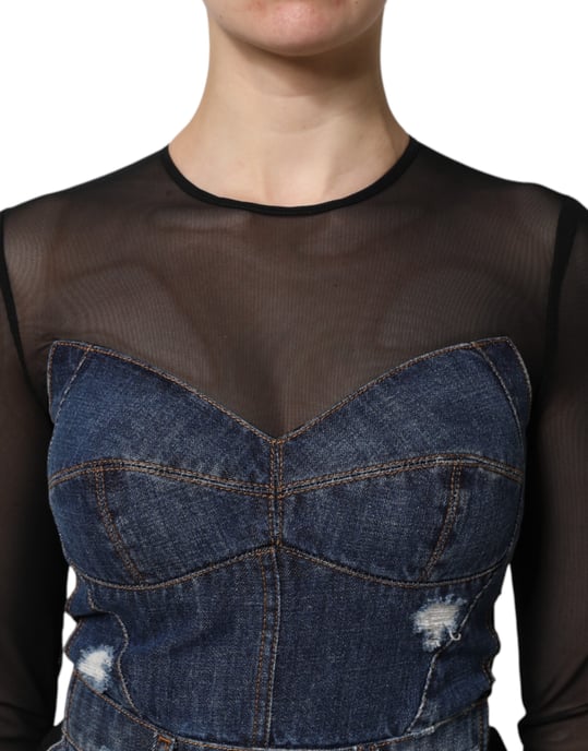 Denim-Mini-Kleid mit Netzüberzug und Used-Look - Image 5