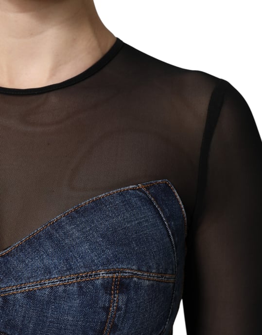 Denim-Mini-Kleid mit Netzüberzug und Used-Look - Image 6
